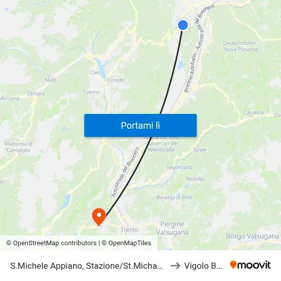 S.Michele Appiano, Stazione/St.Michael Eppan, Bahnhof to Vigolo Baselga map
