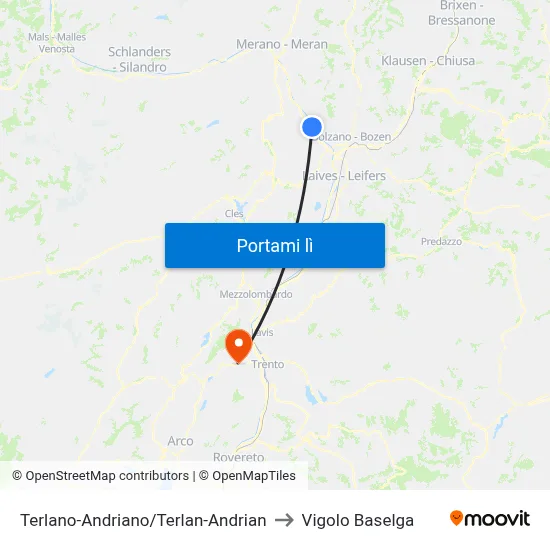 Terlano-Andriano/Terlan-Andrian to Vigolo Baselga map