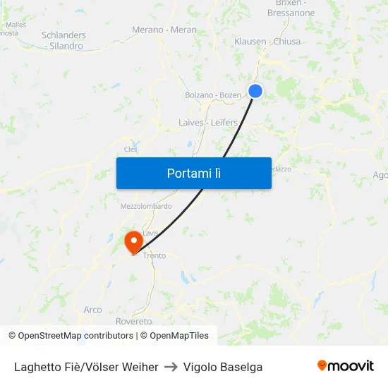 Laghetto Fiè/Völser Weiher to Vigolo Baselga map
