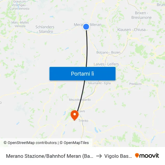 Merano Stazione/Bahnhof Meran (Banchina S) to Vigolo Baselga map