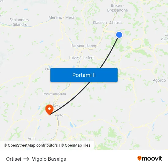 Ortisei to Vigolo Baselga map