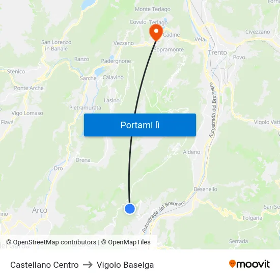 Castellano Centro to Vigolo Baselga map