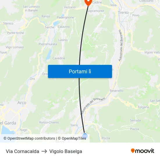 Via Cornacalda to Vigolo Baselga map