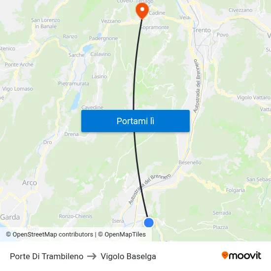 Porte Di Trambileno to Vigolo Baselga map