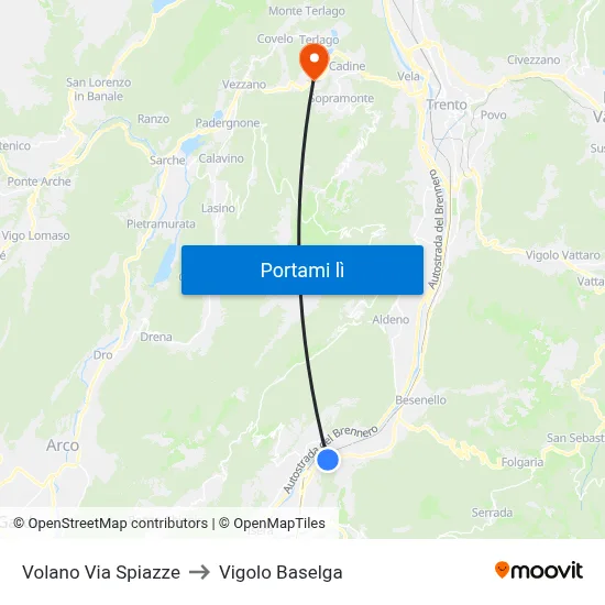 Volano Via Spiazze to Vigolo Baselga map