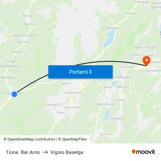 Tione. Bar Arnò to Vigolo Baselga map