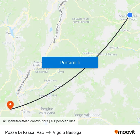 Pozza Di Fassa. Vac to Vigolo Baselga map