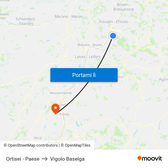 Ortisei - Paese to Vigolo Baselga map