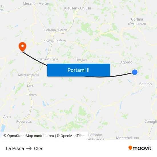 La Pissa to Cles map