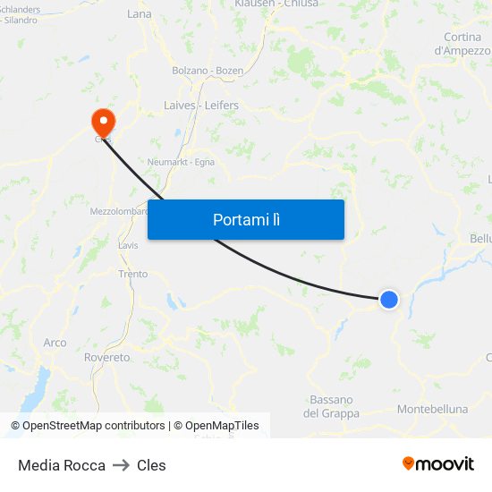 Media Rocca to Cles map