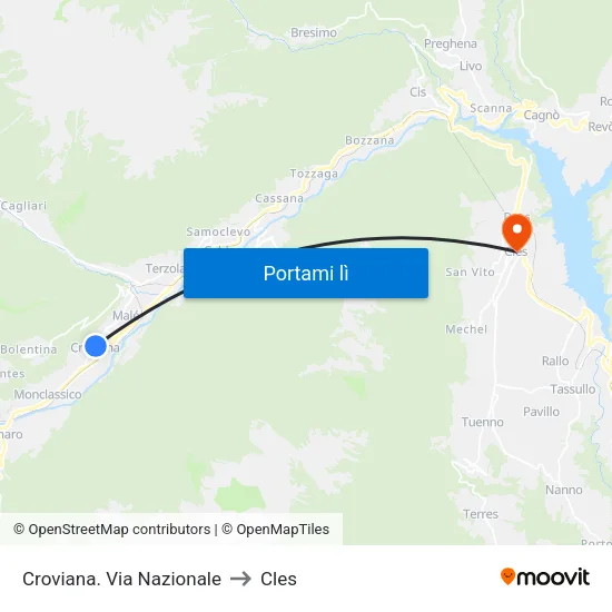 Croviana. Via Nazionale to Cles map