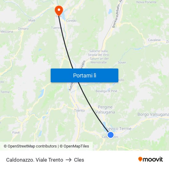 Caldonazzo. Viale Trento to Cles map