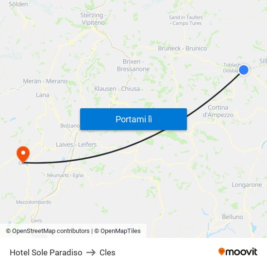 Hotel Sole Paradiso to Cles map