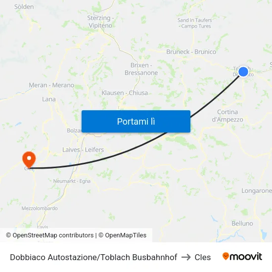 Dobbiaco Autostazione/Toblach Busbahnhof to Cles map