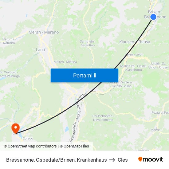 Bressanone, Ospedale/Brixen, Krankenhaus to Cles map