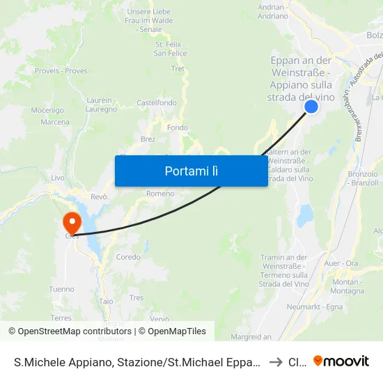 S.Michele Appiano, Stazione/St.Michael Eppan, Bahnhof to Cles map