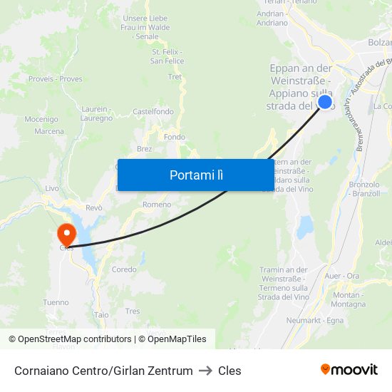 Cornaiano Centro/Girlan Zentrum to Cles map