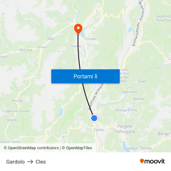 Gardolo to Cles map