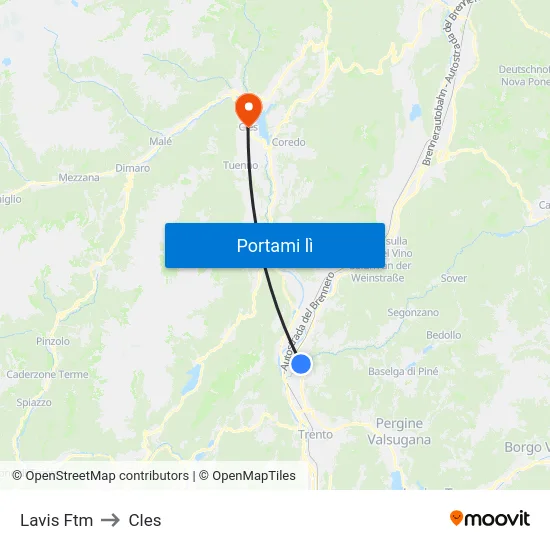 Lavis Ftm to Cles map