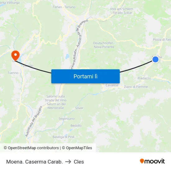 Moena. Caserma Carab. to Cles map