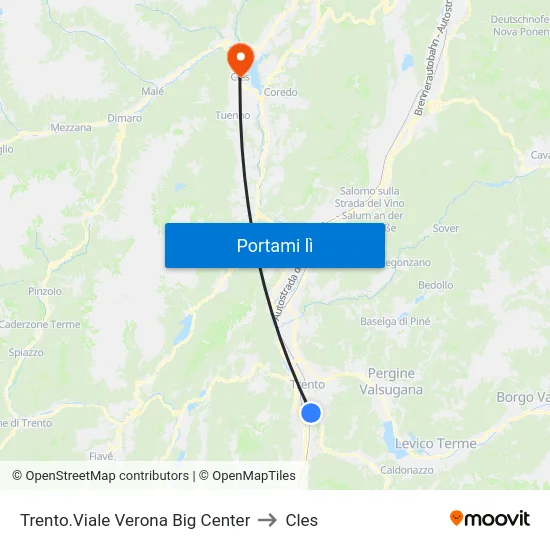 Trento.Viale Verona Big Center to Cles map