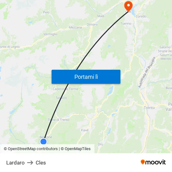 Lardaro to Cles map