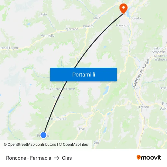 Roncone - Farmacia to Cles map