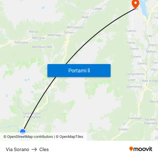 Via Sorano to Cles map