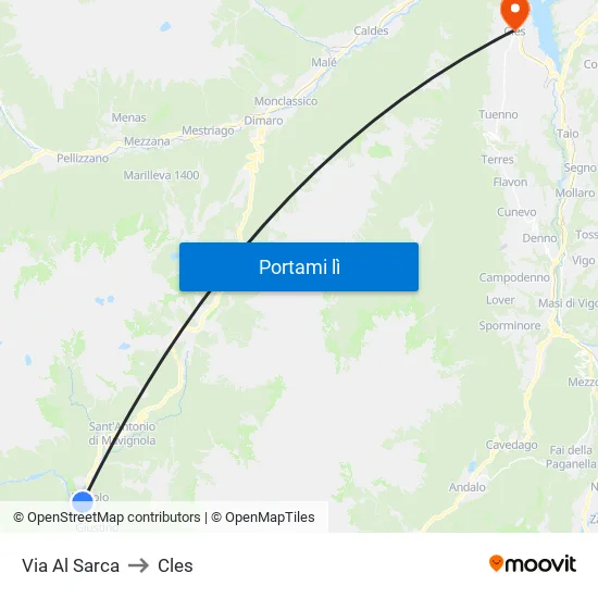 Via Al Sarca to Cles map