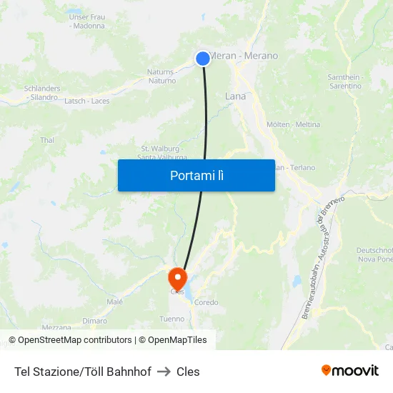 Tel Stazione/Töll Bahnhof to Cles map