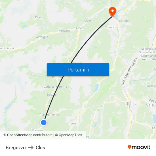Breguzzo to Cles map