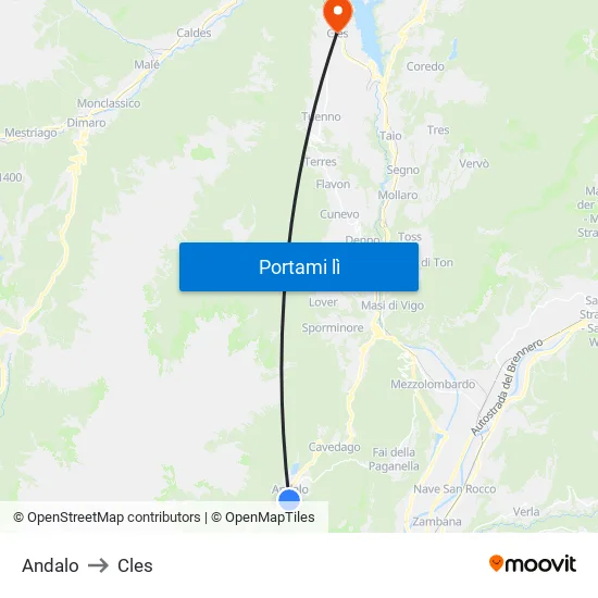 Andalo to Cles map