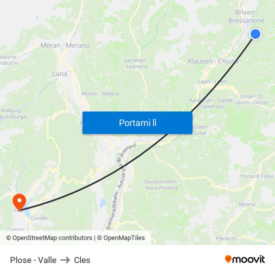 Plose - Valle to Cles map