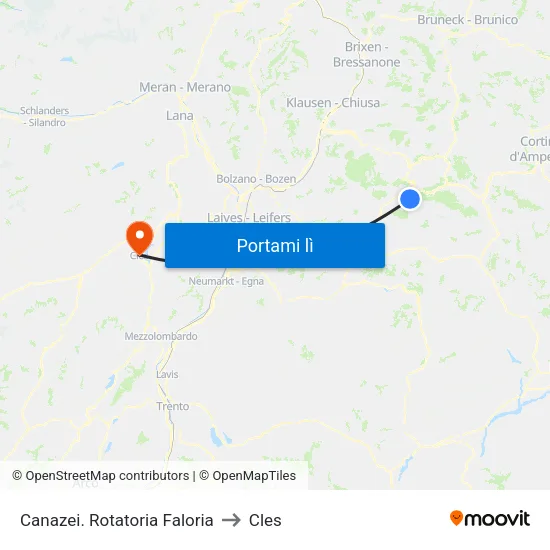 Canazei. Rotatoria Faloria to Cles map