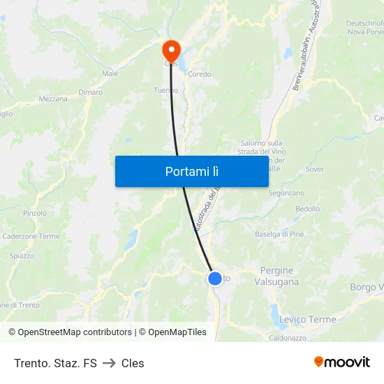 Trento. Staz. FS to Cles map