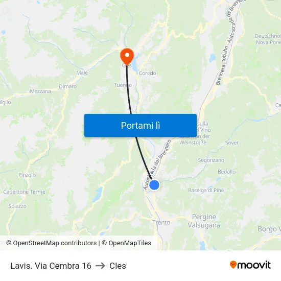 Lavis. Via Cembra 16 to Cles map
