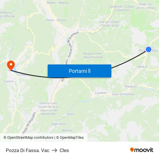 Pozza Di Fassa. Vac to Cles map