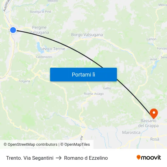 Trento. Via Segantini to Romano d Ezzelino map