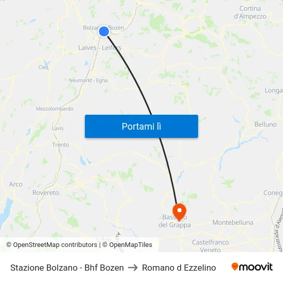 Stazione Bolzano - Bhf Bozen to Romano d Ezzelino map