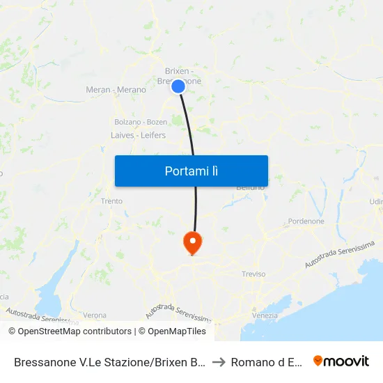 Bressanone, V.Le Stazione/Brixen, Bahnhofsallee to Romano d Ezzelino map