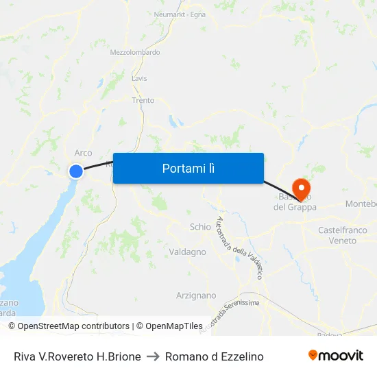 Riva V.Rovereto H.Brione to Romano d Ezzelino map