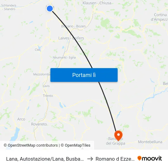 Lana, Autostazione/Lana, Busbahnhof to Romano d Ezzelino map