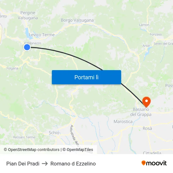 Pian Dei Pradi to Romano d Ezzelino map
