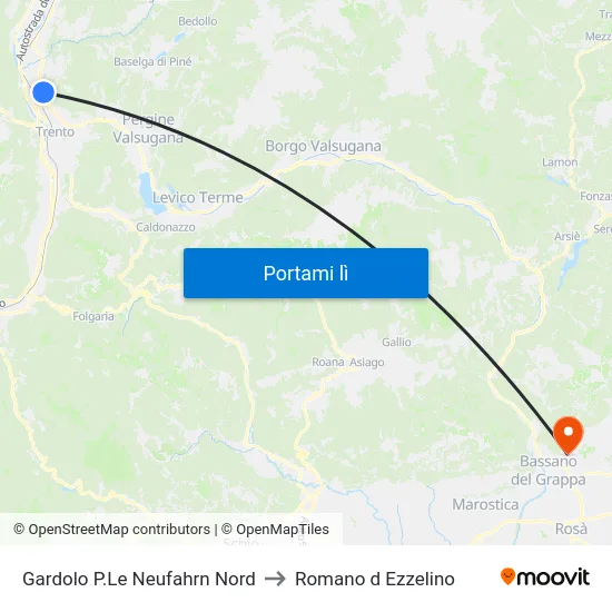 Gardolo P.Le Neufahrn Nord to Romano d Ezzelino map