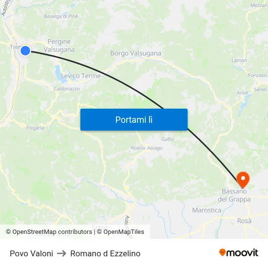 Povo Valoni to Romano d Ezzelino map