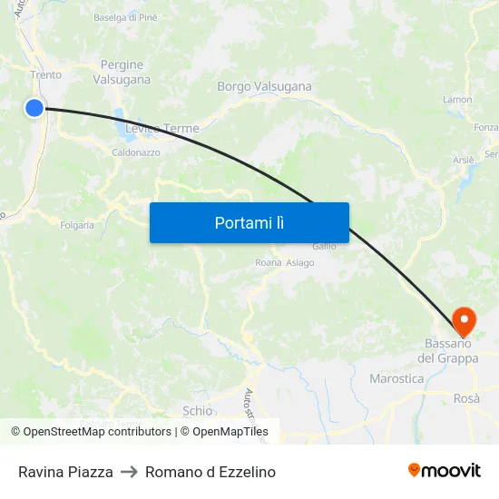 Ravina Piazza to Romano d Ezzelino map