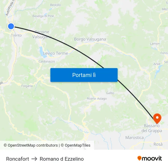 Roncafort to Romano d Ezzelino map