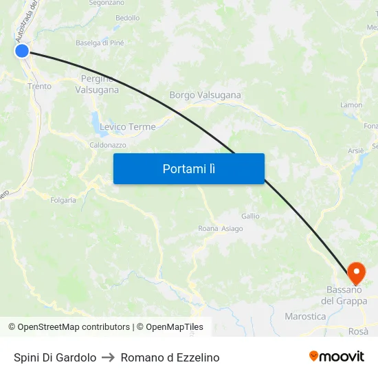 Spini Di Gardolo to Romano d Ezzelino map