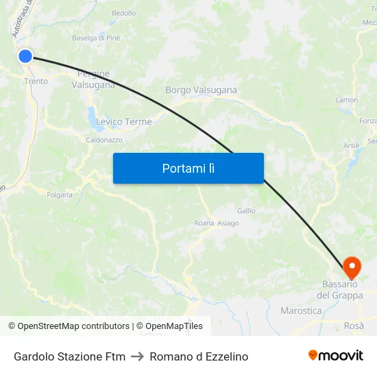 Gardolo Stazione Ftm to Romano d Ezzelino map