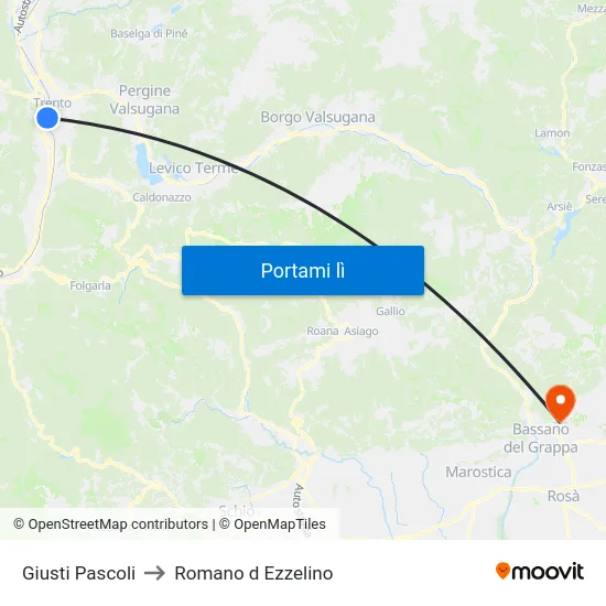 Giusti Pascoli to Romano d Ezzelino map